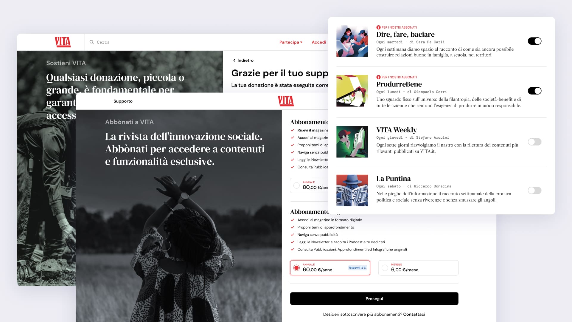 Subscription Vita.it cover UX/UI design